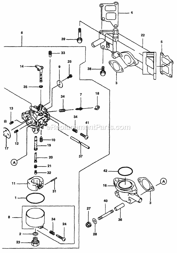 Carburetor Diagram and Parts List for Z54L 53AC365K100 Cub Cadet Lawn Mower